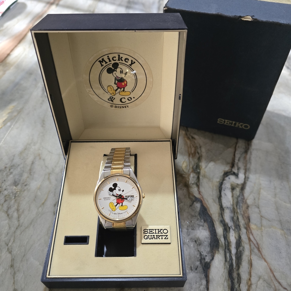Vintage Seiko Gold and Silver Mickey Mouse Watch